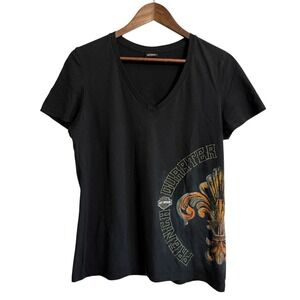Harley Davidson t-shirt womens XL black fleur-de-lis v-neck biker New Orleans LA